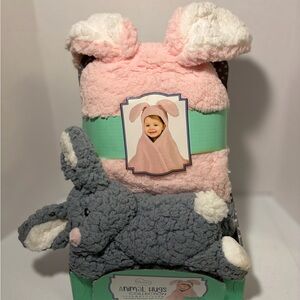 Miracle Pink and Gray Animal Hugs Blanket Easter Bunny